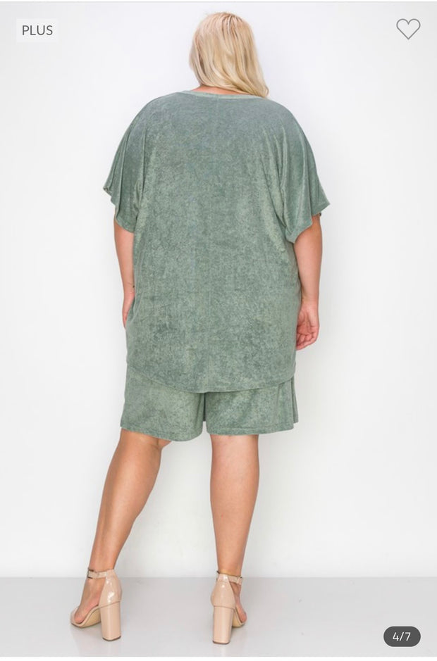 87 OR 91 SET-B {Nothing Like Comfort} Sage French Terry Short Set EXTENDED PLUS SIZE 3X 4X 5X