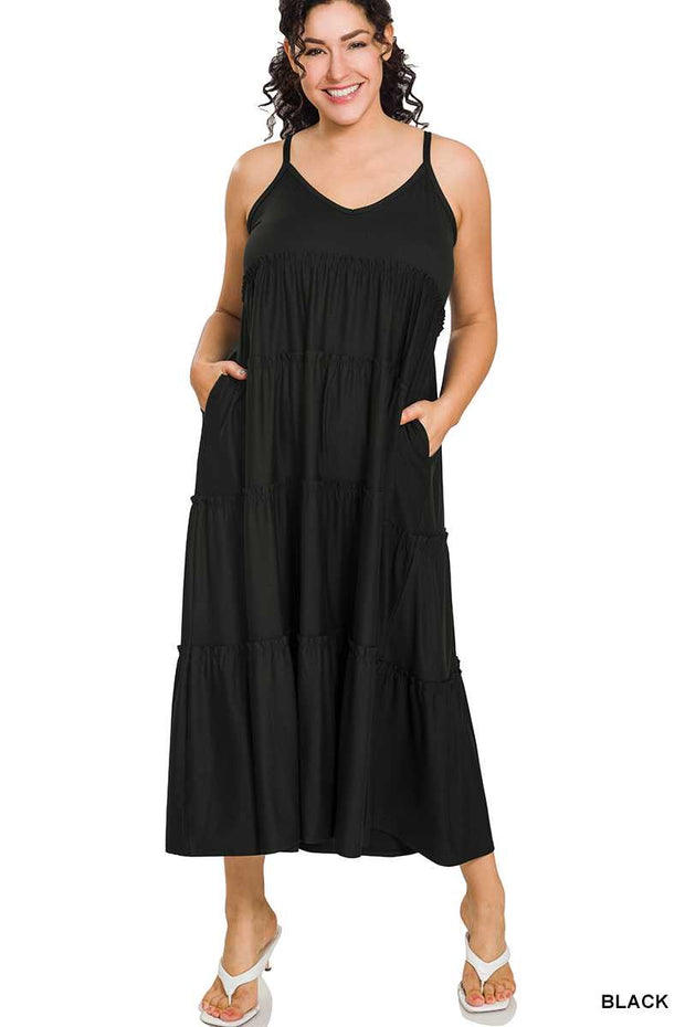 LD-U {Celebrate You} Black Tiered Spaghetti Strap Dress PLUS SIZE 1X 2X 3X