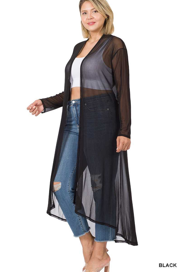 LD-Q {Just Go For It} Black Sheer Chiffon Duster PLUS SIZE 1X 2X 3X