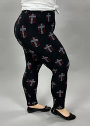 LEG-29 {Cross Of Love}  Black Leggings w/Word Crosses EXTENDED PLUS LEGGINGS