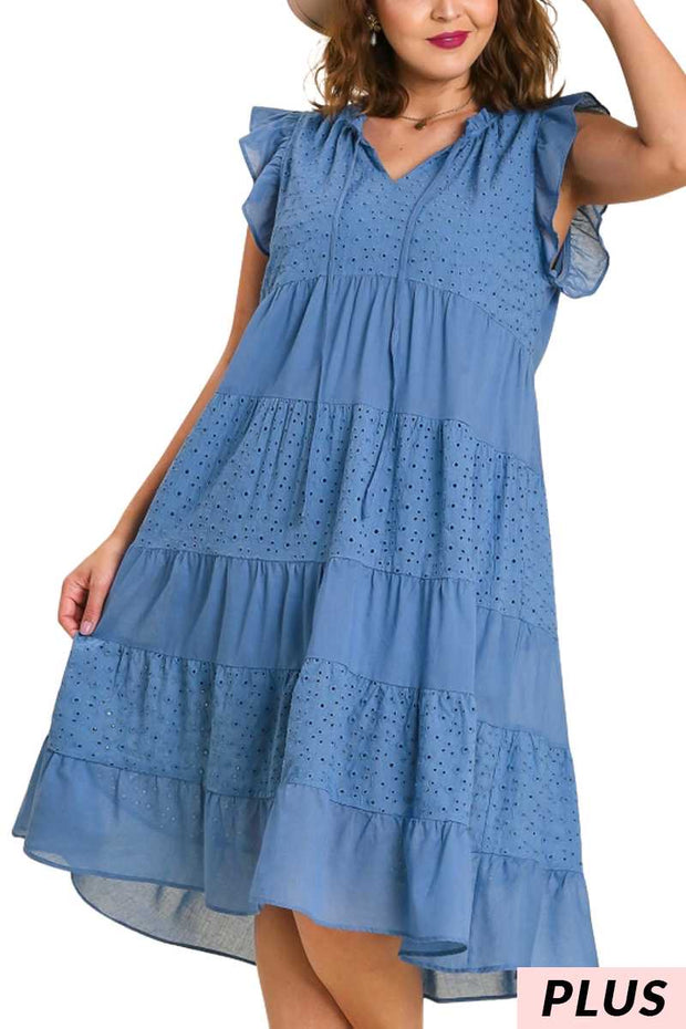 52 SSS-G [Crisp Mornings} Umgee Slate Blue Eyelet Dress PLUS SIZE XL 1X 2X