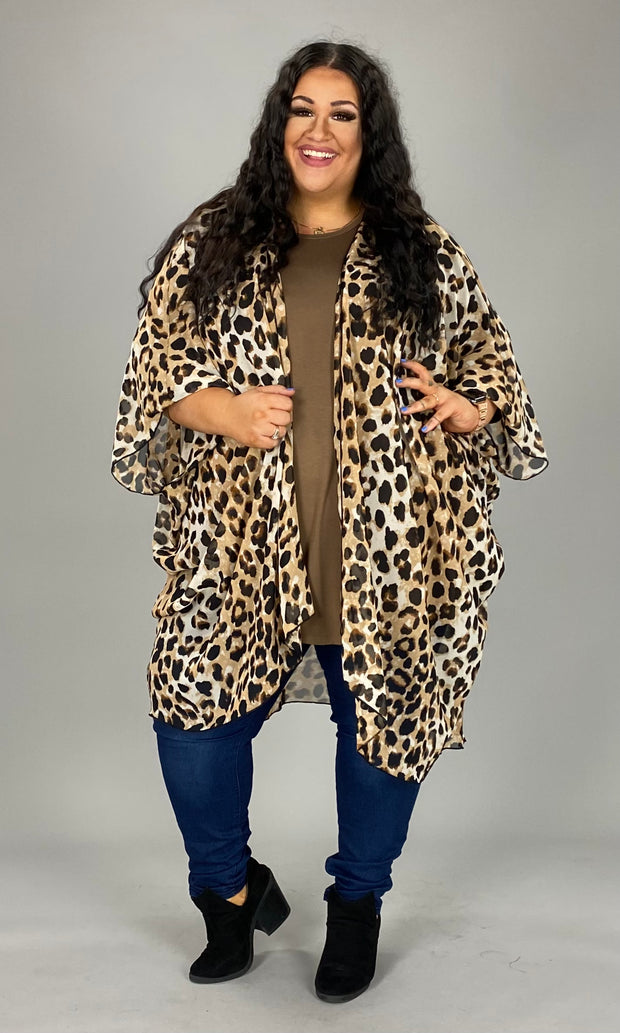 63 OT-A {In The Know} Leopard Print Kimono EXTENDED PLUS SIZE 3X 4X 5X