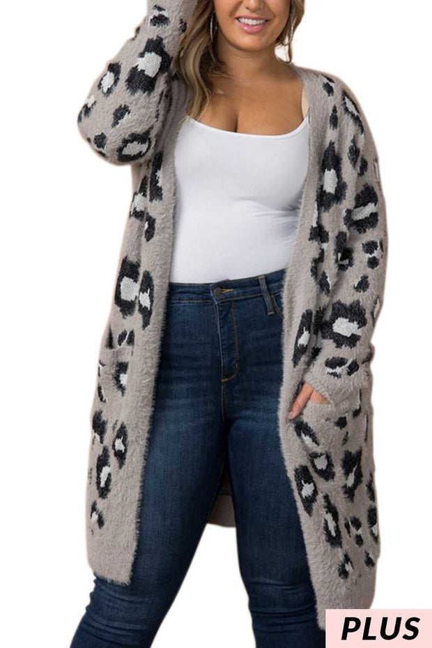 23 OT-R {The Chicness Is Real} Grey Animal Print Cardigan PLUS SIZE 1X/2X  2X/3X