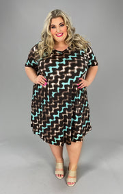 17  PSS-O {Wavelength} Brown/Mint ***SALE***Print V-Neck Dress PLUS SIZE 1X 2X 3X