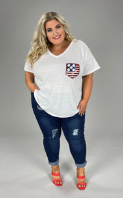 76 SD-A {Lovely Freedom} ***SALE***White Top W/Sequinned Flag PLUS SIZE 1X 2X 3X