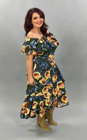 LD-B {Belong To Me} Charcoal Waffle Wrap Dress W/Floral Print PLUS SIZE 1X 2X 3X