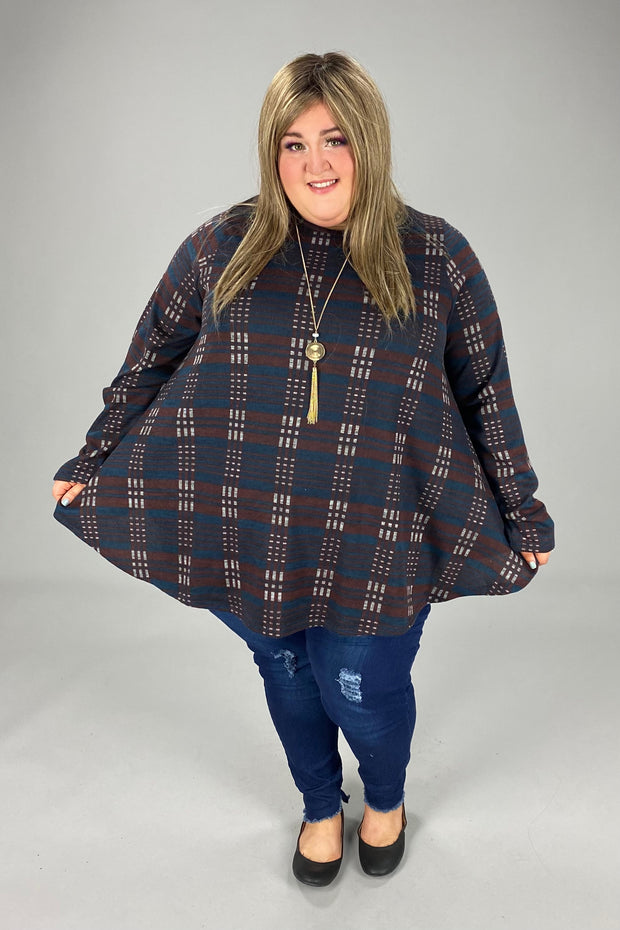 32 PLS-V {On The Square} Dark Navy Print Top EXTENDED PLUS SIZE 3X 4X 5X