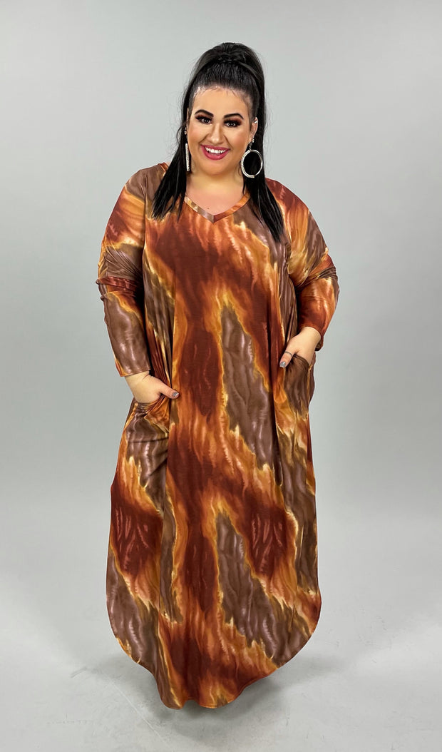 LD-Z {Harvest Pick} Taupe/Multi-Color V-Neck Dress PLUS SIZE 1X 2X 3X