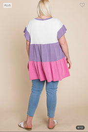 93 CP-D {Loyal To You} Purple/Fuchsia Tiered Tunic PLUS SIZE 1X 2X 3X