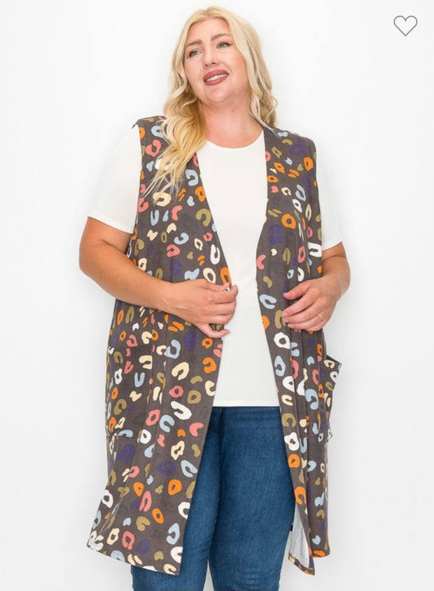 56 OT-Y {Having Fun} Multi-Color Animal Print Vest EXTENDED PLUS SIZE 1X 2X 3X 4X 5X