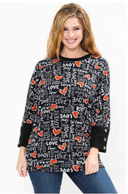 45-GT-C (Sign of Love) Black LOVE Script Tunic PLUS SIZE 1X 2X 3X