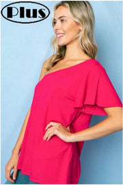 80 OS-A {Hang Loose} Sale!  RASPBERRY Tunic W/One Shoulder PLUS SIZE 1X 2X 3X