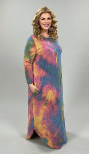 LD-E {Not The Same Old} Multi-Color Tie Dye Long Dress PLUS SIZE 1X 2X 3X