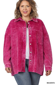 24 OT-X {Corduroy Cutie} Magenta Corduroy Shacket PLUS SIZE 1X 2X 3X