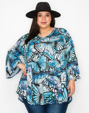 38 PQ-B {Chasing Butterflies} Royal Blue Butterfly Print Top EXTENDED PLUS SIZE 3X 4X 5X