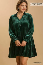 14 SLS-G {Forever Love} Umgee Evergreen Velvet Tiered Dress PLUS SIZE XL 1X 2X