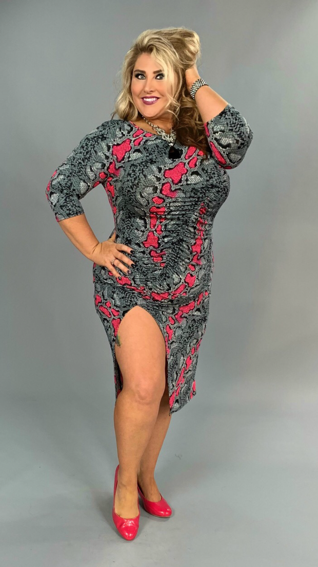 LD-K {Who's That Lady} Blk/Fuchsia Snakeskin  Print Bodycon Dress PLUS SIZE 1X 2X 3X