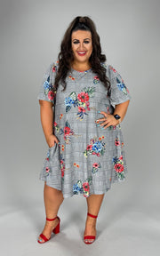 30 PSS-E {Floral Basket}***SALE*** Checkered w Floral Dress EXTENDED PLUS SIZE 3X 4X 5X