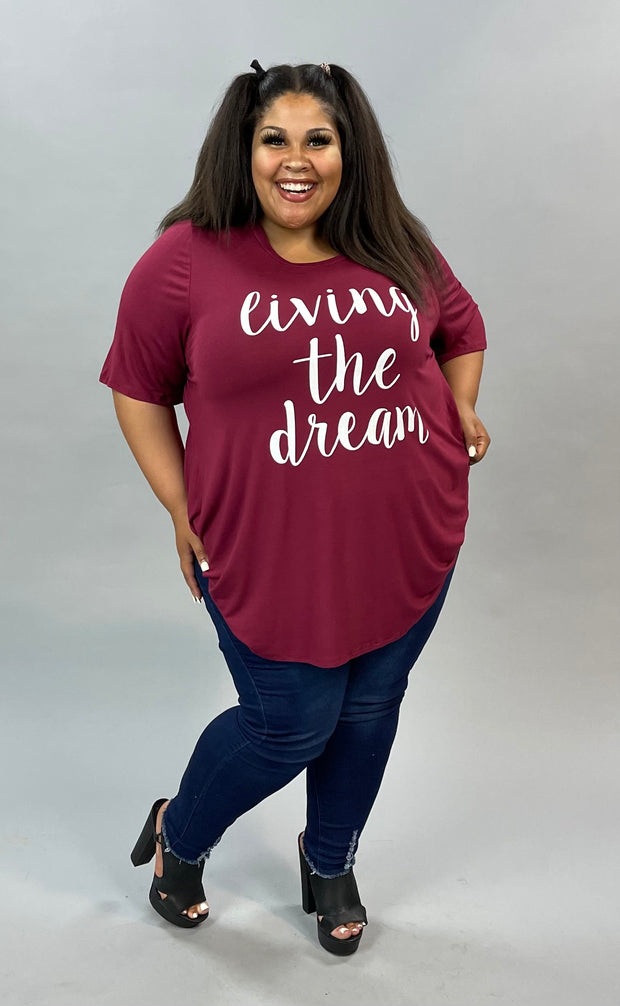 81 GT-D {Living the Dream} BURGUNDY Graphic Tee CURVY BRAND!! EXTENDED PLUS SIZE 3X 4X 5X 6X