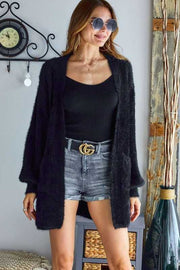 49 OT-C {Living For The Glam} Black  *** SALE!!! Fuzzy Cardigan w/Pockets PLUS SIZE 1X 2X 3X