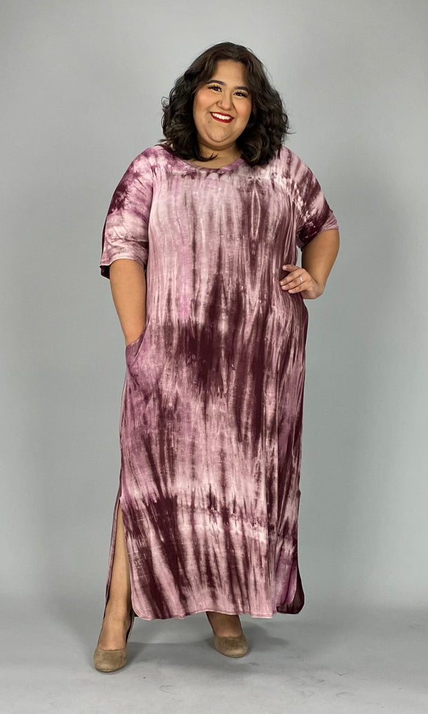 LD-Z {Endless Style} ***SALE***Burgundy Tie Dye V-Neck Maxi Dress EXTENDED PLUS SIZE 3X 4X 5X