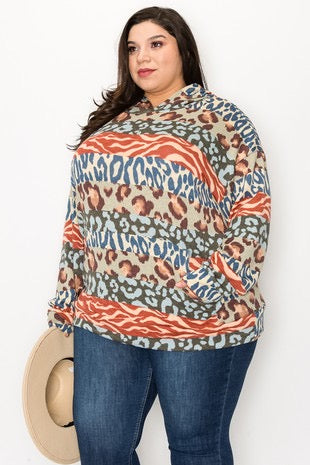 88 HD-F {Style Dash} Multi-Color Multi-Print Hoodie w/Pocket EXTENDED PLUS SIZE 3X 4X 5X