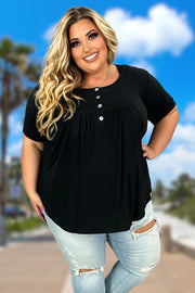 11 SSS-B {Right On Time} Black Short Sleeve Top PLUS SIZE 1X 2X 3X