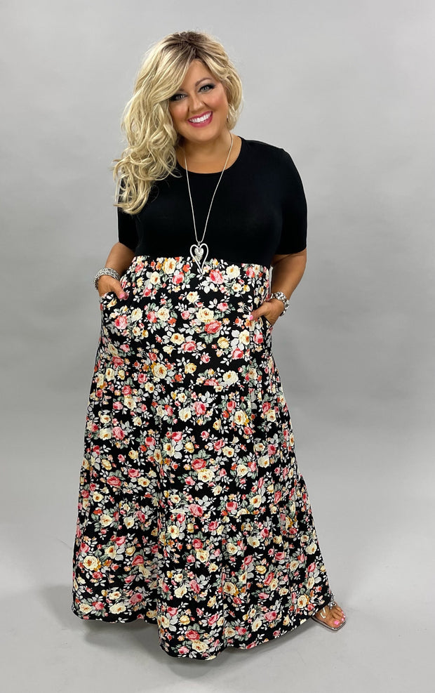 LD-Z {By All Means} Black/Floral Long***FLASH SALE*** Dress W/Pockets PLUS SIZE 1X 2X 3X