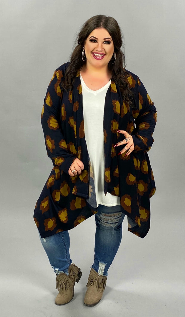 OT-A {Far From Over} Navy Camel Printed Cardigan PLUS SIZE XL 2X 3X