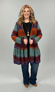 37 OT-E {Positive Steps} Rust Multi-Color Stripe Cardigan SALE!! W/Hood PLUS SIZE 1X 2X 3X