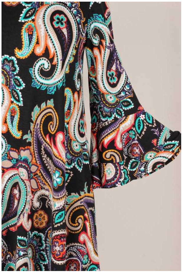 20 PQ-B {Have Hope} Black Paisley Bell Sleeve Tunic PLUS SIZE XL 2X 3X