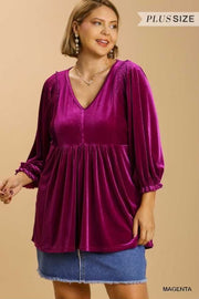 30 SQ-J {Nice & Special} Plum Velvet V-Neck Top PLUS SIZE XL 1X 2X