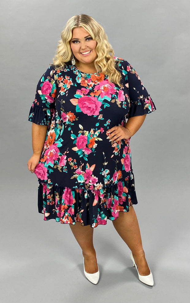 71 PSS-D  {Garden Delight} Navy Floral Print Dress Extended Plus 3X 4X 5X