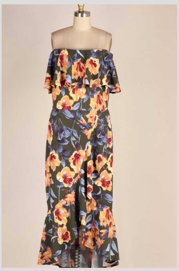 LD-B {Belong To Me} Charcoal Waffle Wrap Dress W/Floral Print PLUS SIZE 1X 2X 3X