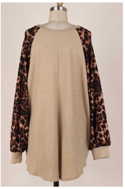 CP-G {Too Cute} Beige Knit Top Brown Leopard Sleeve PLUS SIZE XL 2X 3X ***FLASH SALE***