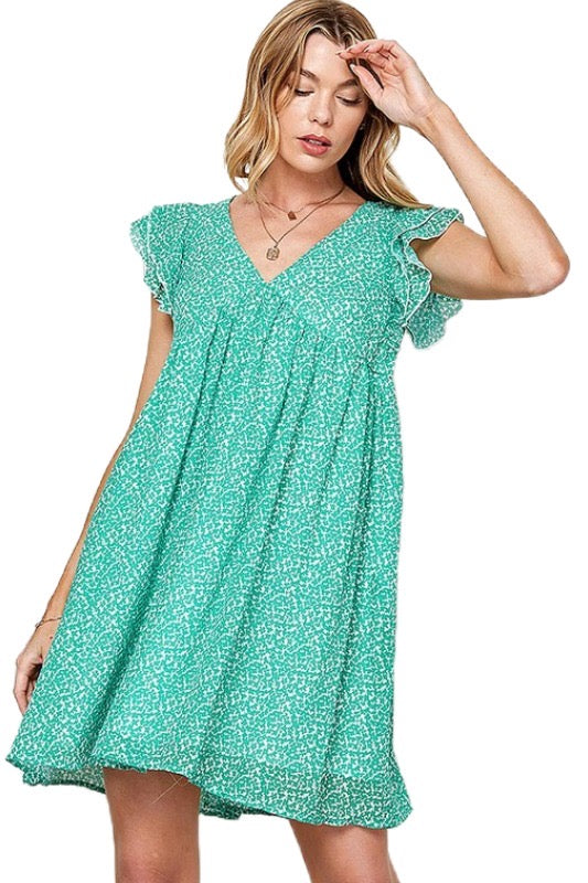 32 PSS-P {Beautiful Thoughts} Green Print Lined Babydoll Dress PLUS SIZE 1X 2X 3X