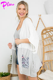 33 OT-E {A Little Wild} SALE!! Cream/H.Grey Stripe Leopard Kimono PLUS SIZE 1X 2X 3X