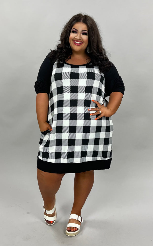 24 CP-B {Curvy Dream} Black/Ivory ***FLASH SALE***Plaid Tunic CURVY BRAND!!  EXTENDED PLUS SIZE 3X 4X 5X 6X