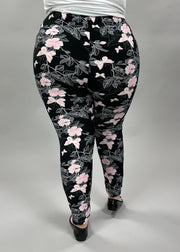 BIN 98 {Pink Butterflies} Black Butterfly Print Leggings EXTENDED PLUS SIZE 3X/5X