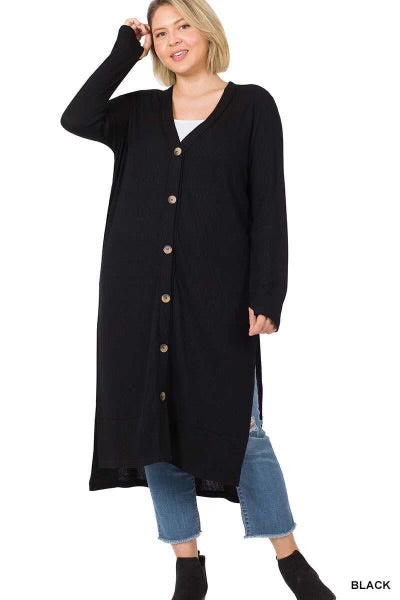 25 OT-T {Close To You} Black Ribbed Button Up Duster PLUS SIZE 1X 2X 3X
