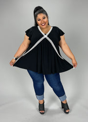 76 CP-C {From One Curvy To Another} Black V-Neck Top ***SALE***CURVY BRAND!!!  EXTENDED PLUS SIZE 3X 4X 5X 6X