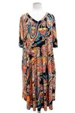 46 PSS {Feeling Bright} Orange Paisley V-Neck Dress EXTENDED PLUS SIZE 3X 4X 5X