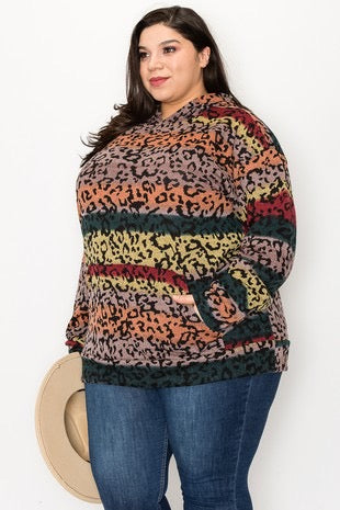 88 HD-C {Attention High} Multi-Color Leopard Print Hoodie EXTENDED PLUS SIZE 3X 4X 5X