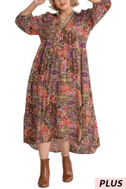 LD-A {Soft Spot}  UMGEE Dusty Plum Mix Tiered Dress PLUS SIZE XL 1X 2X***SALE***