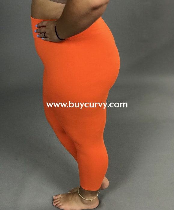 LEG-83- {Born For Greatness) Neon Orange Butter Soft Full Length Leggings Plus Size