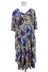 50 PSS {Let It Go} Blue Leaf Print V-Neck Dress EXTENDED PLUS SIZE 3X 4X 5X