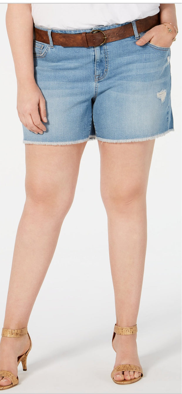 BT-R  M-109  {Style & Co} Distressed Belted Denim Shorts  SALE!!! PLUS SIZE 16W 20W 24W