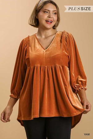 30 SQ-I {Nice & Special} Dk Pumpkin Velvet V-Neck Top SALE!! PLUS SIZE XL 1X 2X