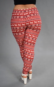 LEG-27 Happy Holidays Red Snowflake/Deer Leggings X-PLUS