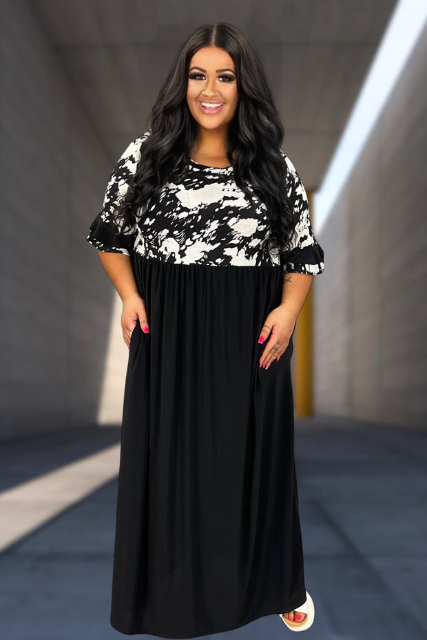 LD-U {Be Authentic} Black/White Print Maxi Dress EXTENDED PLUS SIZE 3X 4X 5X